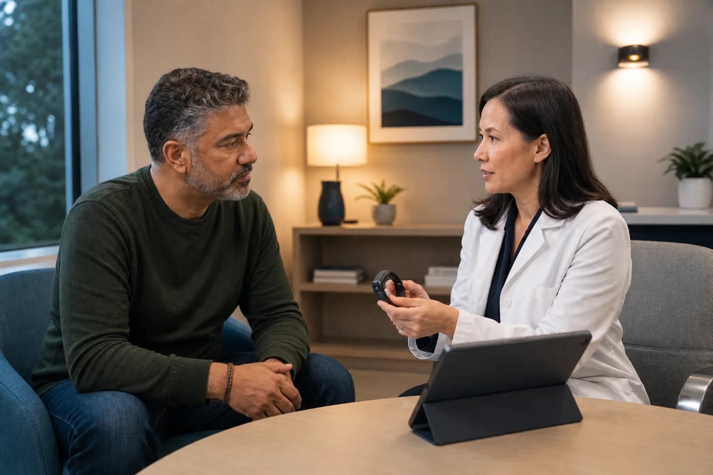 Patient discussing sleep concerns with a sleep specialist