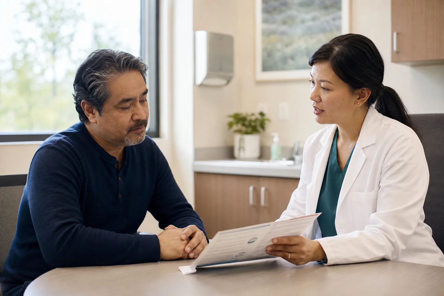 Patient discussing digestive screening with a clinician