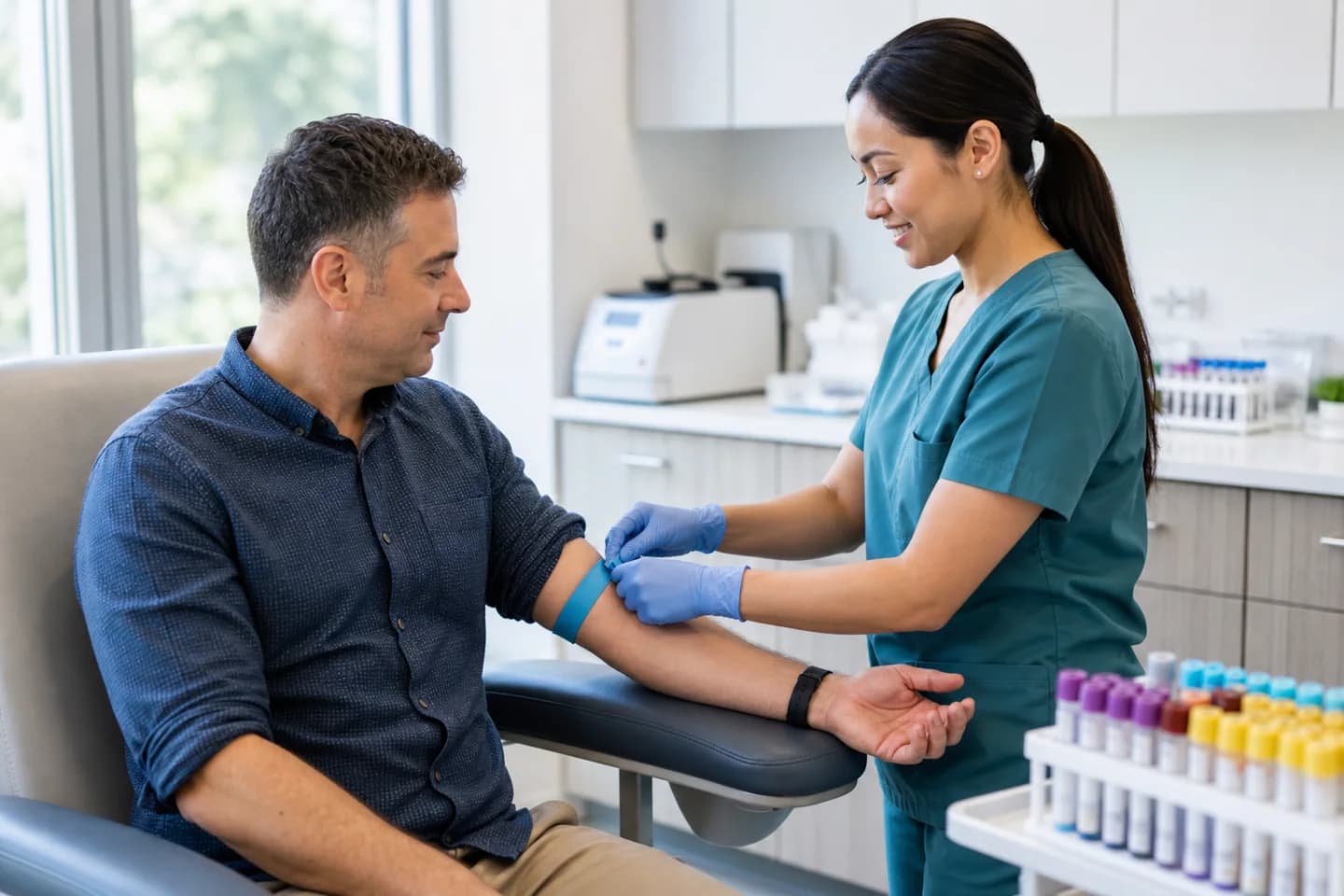 Patient having a blood sample collected for preventive screening
