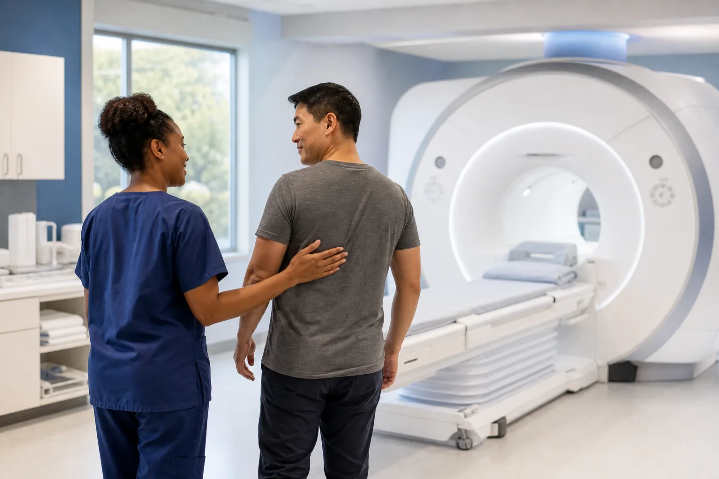 Patient preparing for a diagnostic imaging appointment