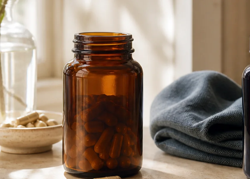 Amber glass bottle representing the daily essentials collection